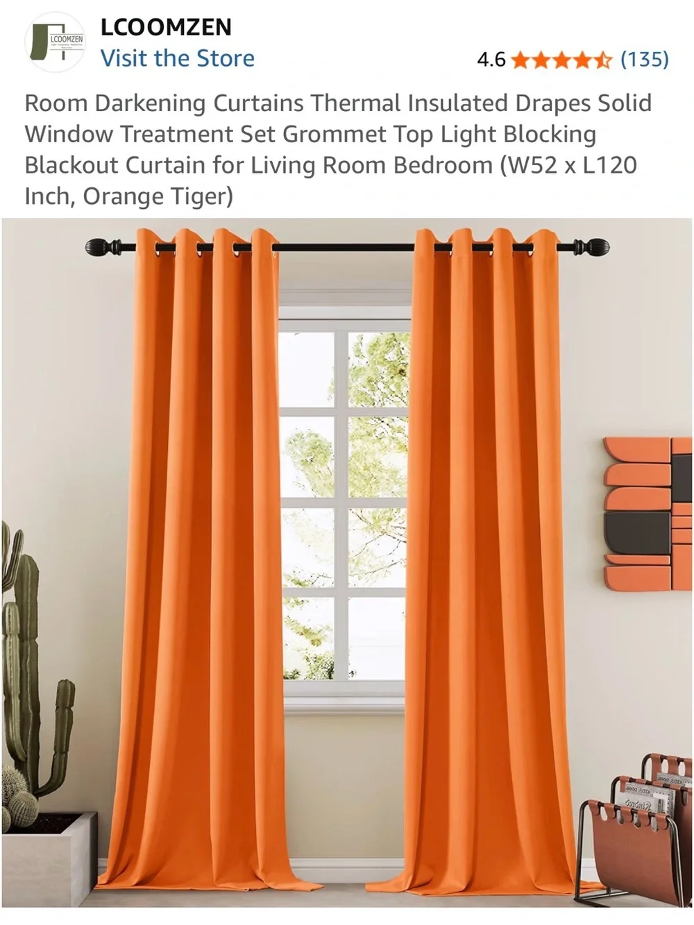 LCOOMZEN Bright Orange  Drapes Set